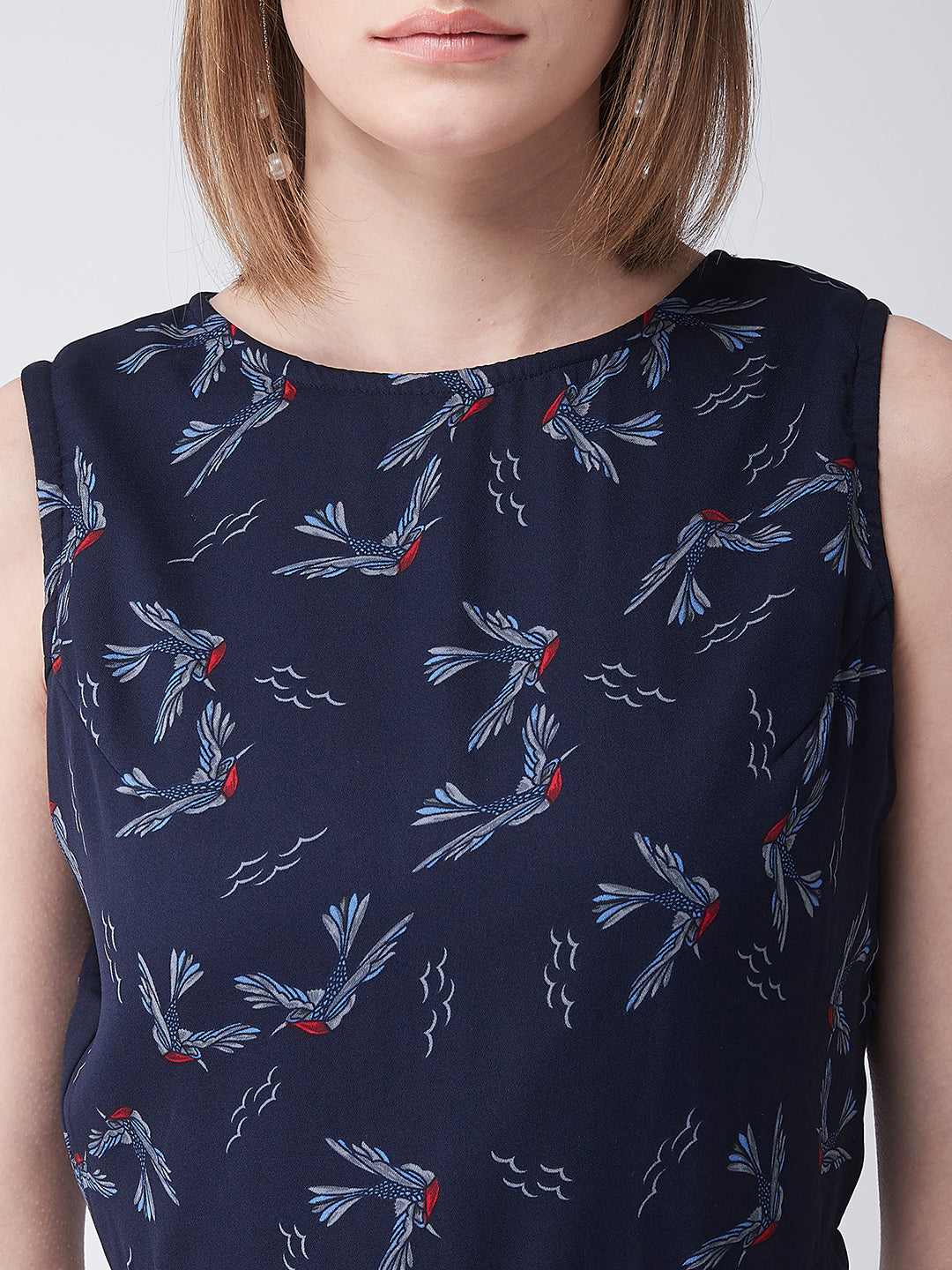 Women's Multicolored Round Neck Sleeveless Printed Crop Top