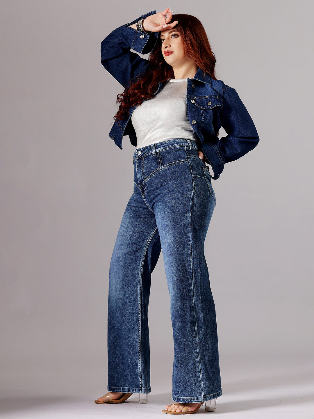 CHASEshape™ Women's Blue High-Rise Clean-Look Stretchable Denim Wide-Leg Shaping Jeans