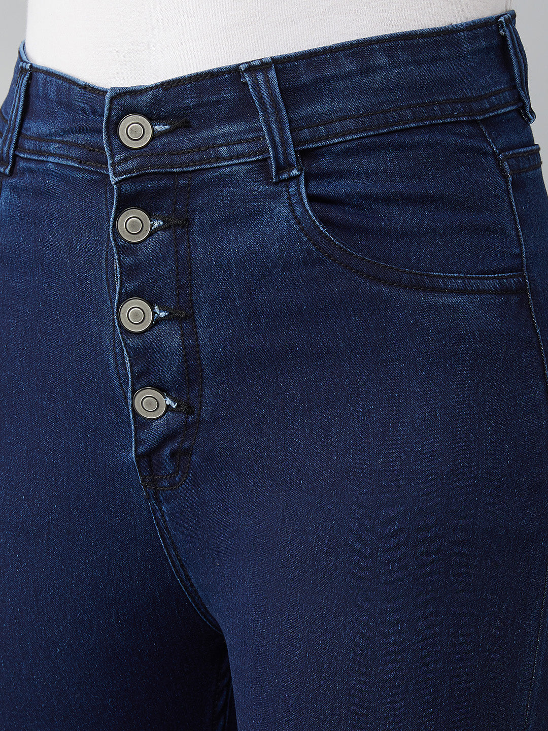 CHASEstretch™ Navy-Blue Skinny High-Rise Knee-Slit Denim Jeans