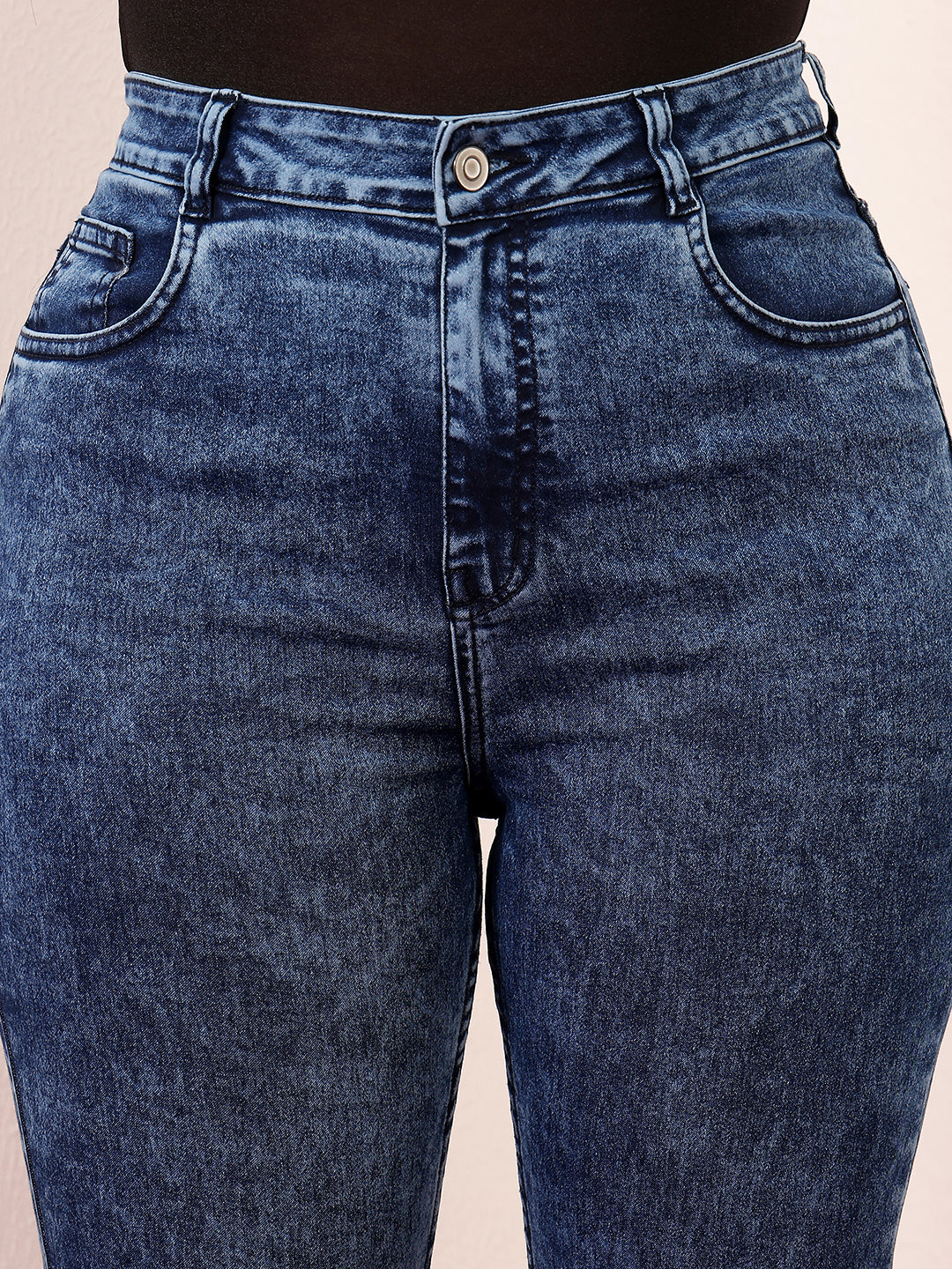 Women's Blue Skinny-Fit High-Rise Clean-Look Cropped Stretchable Denim Jeans