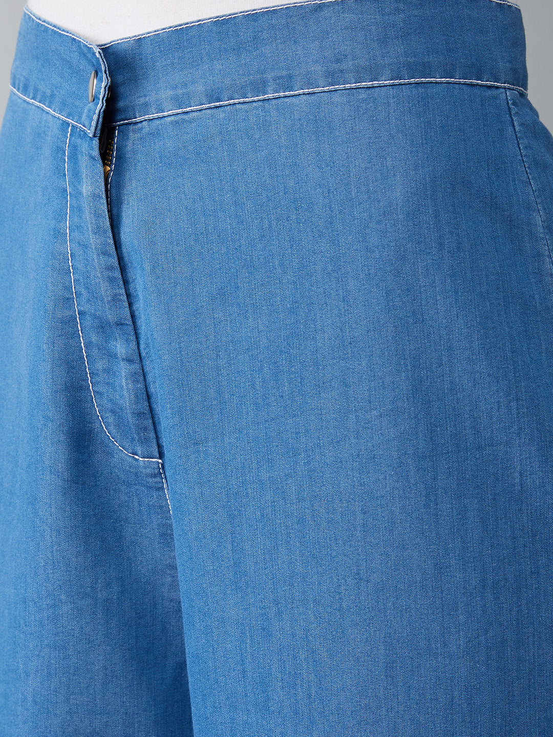 Women's Blue Wide-Leg High-Rise Clean-Look Light Weight Regular Length Denim Pants