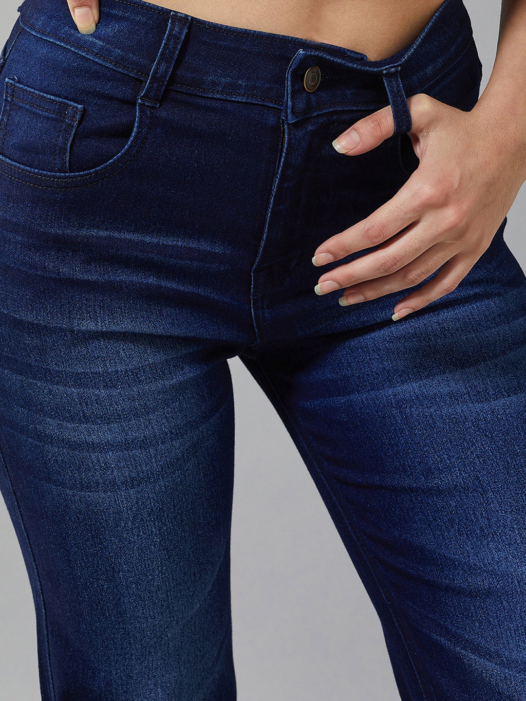24/7 Comfort Navy-Blue Wide-Leg Mid-Rise Stretchable Denim Jeans