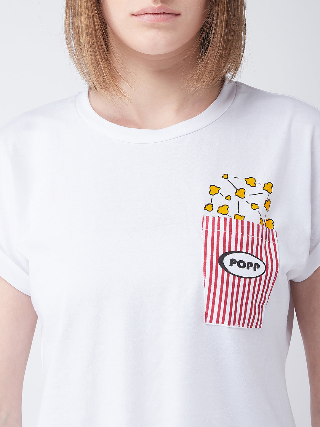 Women's White Cotton Round Neck Short Sleeve Graphic Print Basic T-Shirt