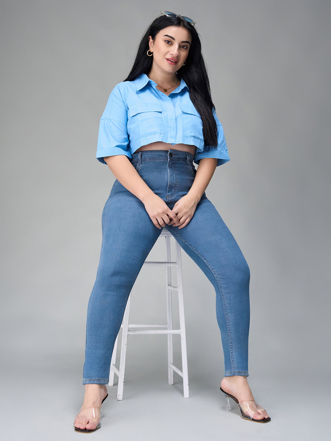 24/7 Comfort Mid-Blue Skinny-Fit High-Rise Distressed Denim Jeans for Women