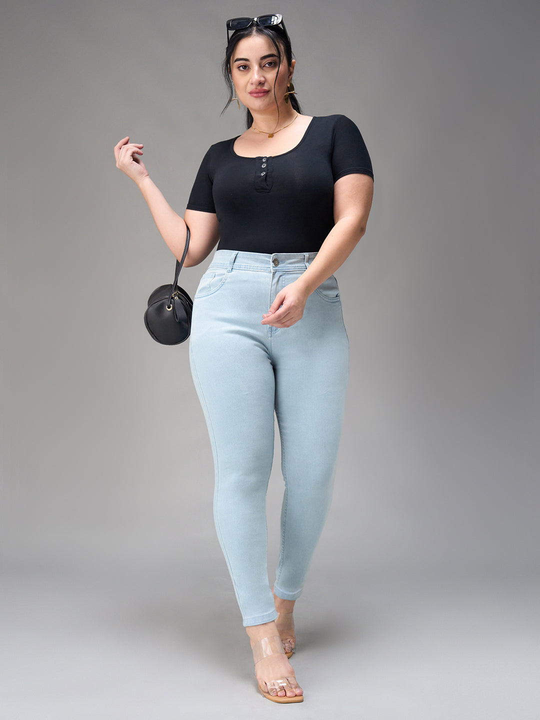 24/7 Comfort Light-Blue Skinny-Fit High-Rise Distressed Ice-Wash Denim Jeans for Women