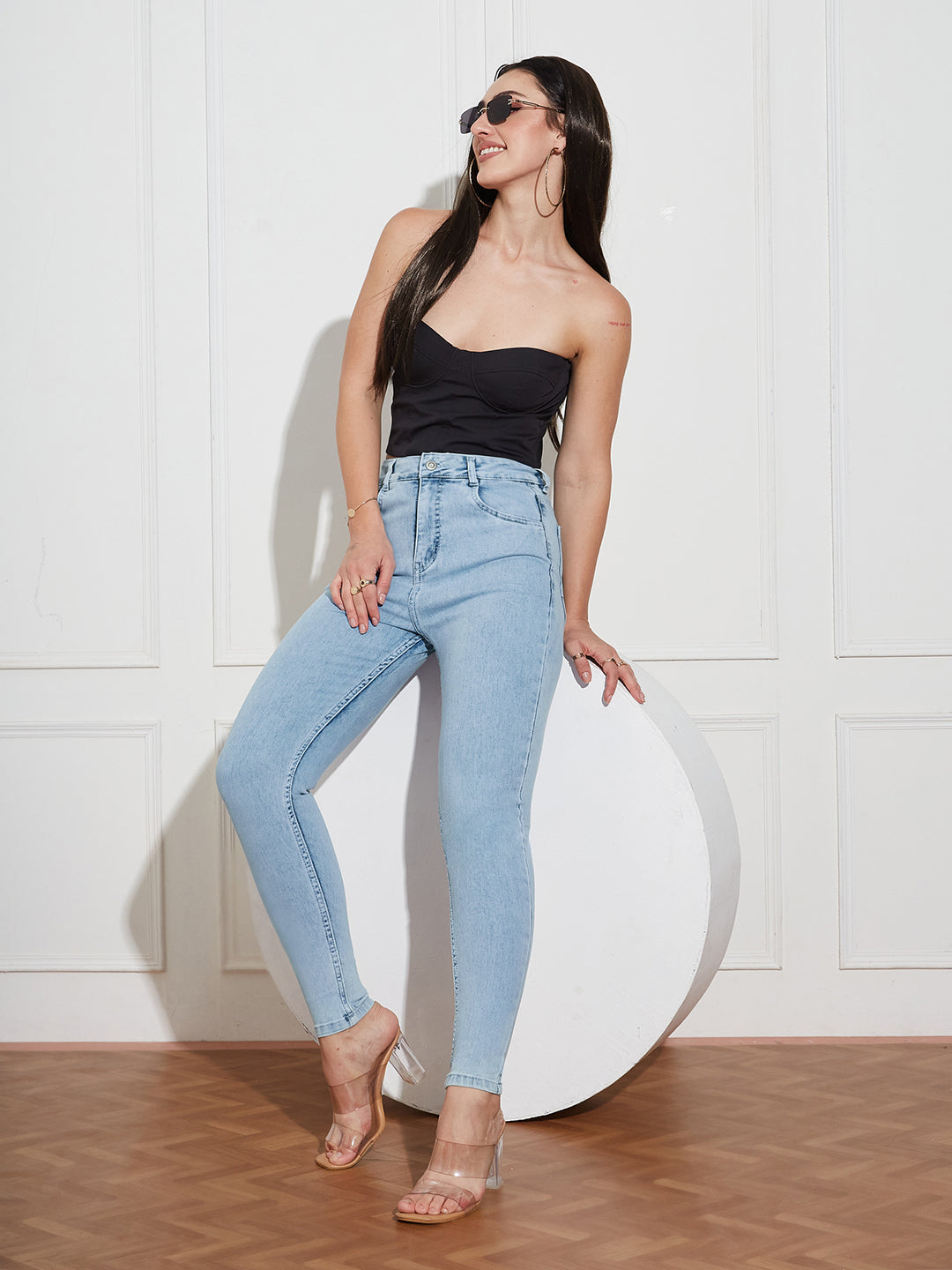 Women's Blue Skinny-Fit High-Rise Clean-Look Regular-Length Stretchable Denim Jeans