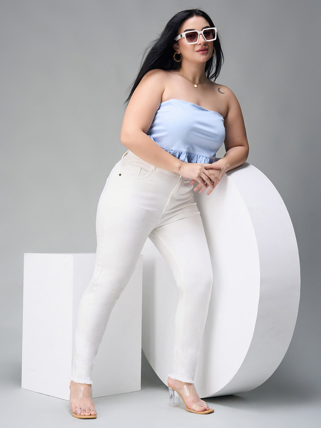24/7 Comfort White Skinny-Fit High-Rise Bleached Cropped Stretchable Denim Jeans for Women