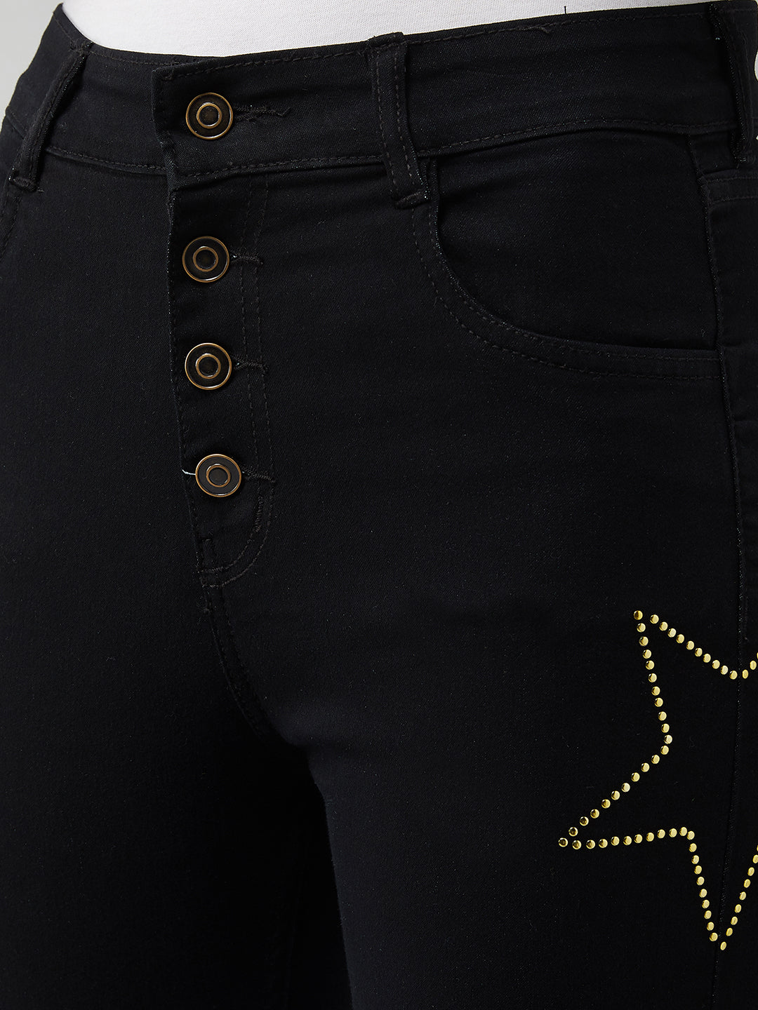 Women's Black Cotton Skinny-Fit Relaxed High-Rise Stretchable Denim Jeans