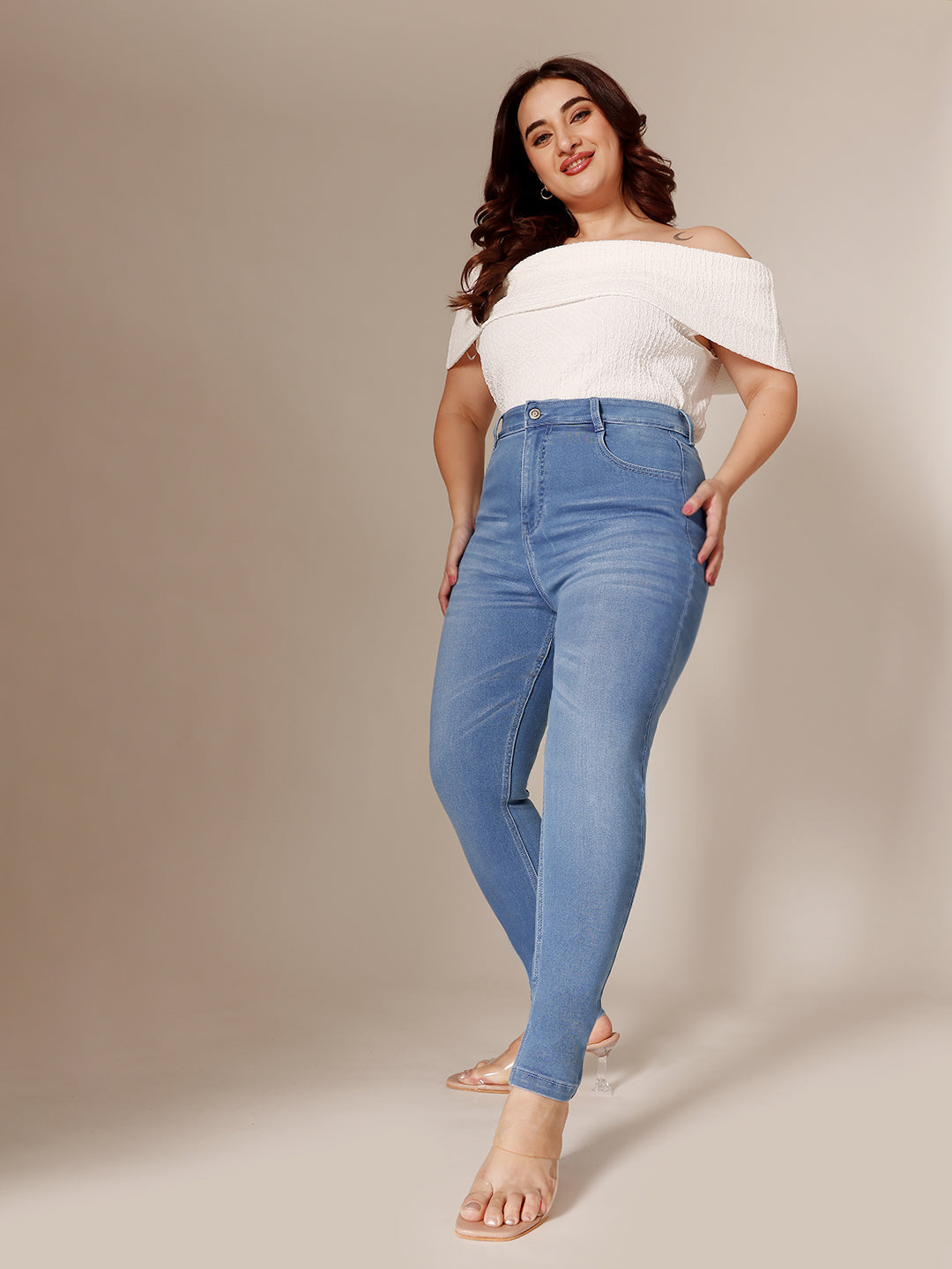 Light Blue Super Skinny High Rise Clean Look Regular Length Stretchable Denim Jeans for Women
