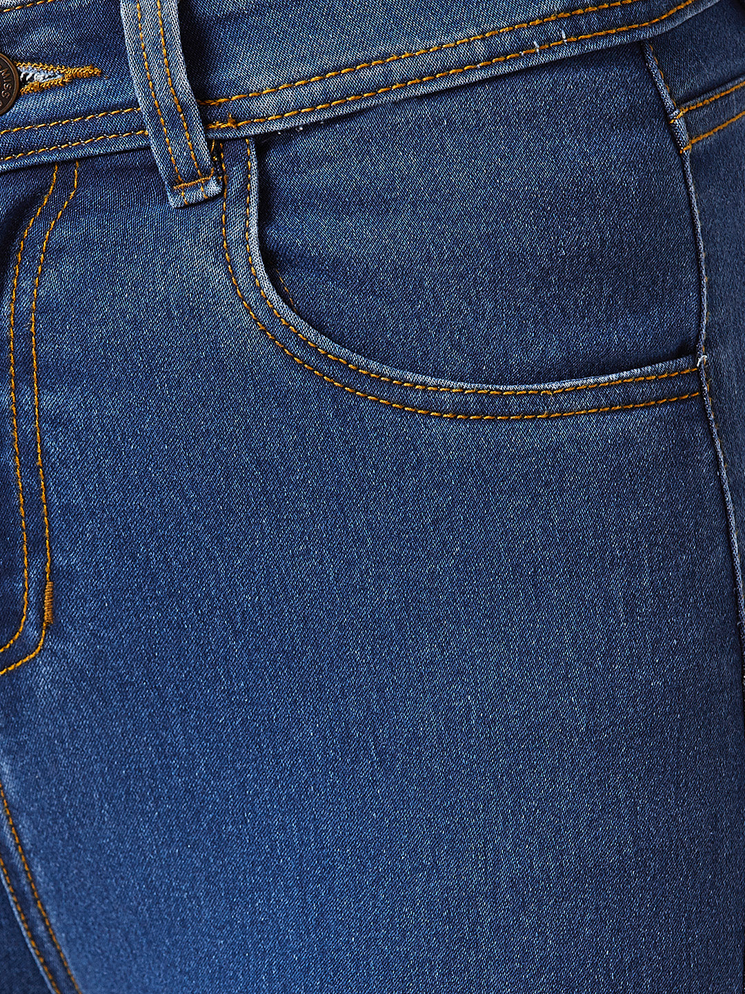 Women's Blue Skinny High-Rise Distressed Cropped Denim Jeans