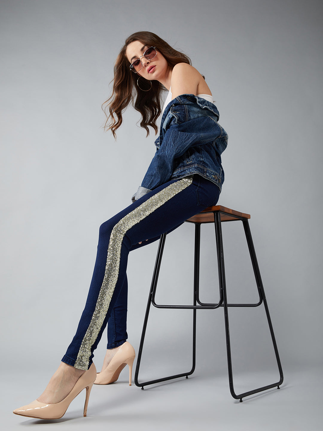 Women's Navy-Blue Skinny Mid-Rise Denim Jeans Pant