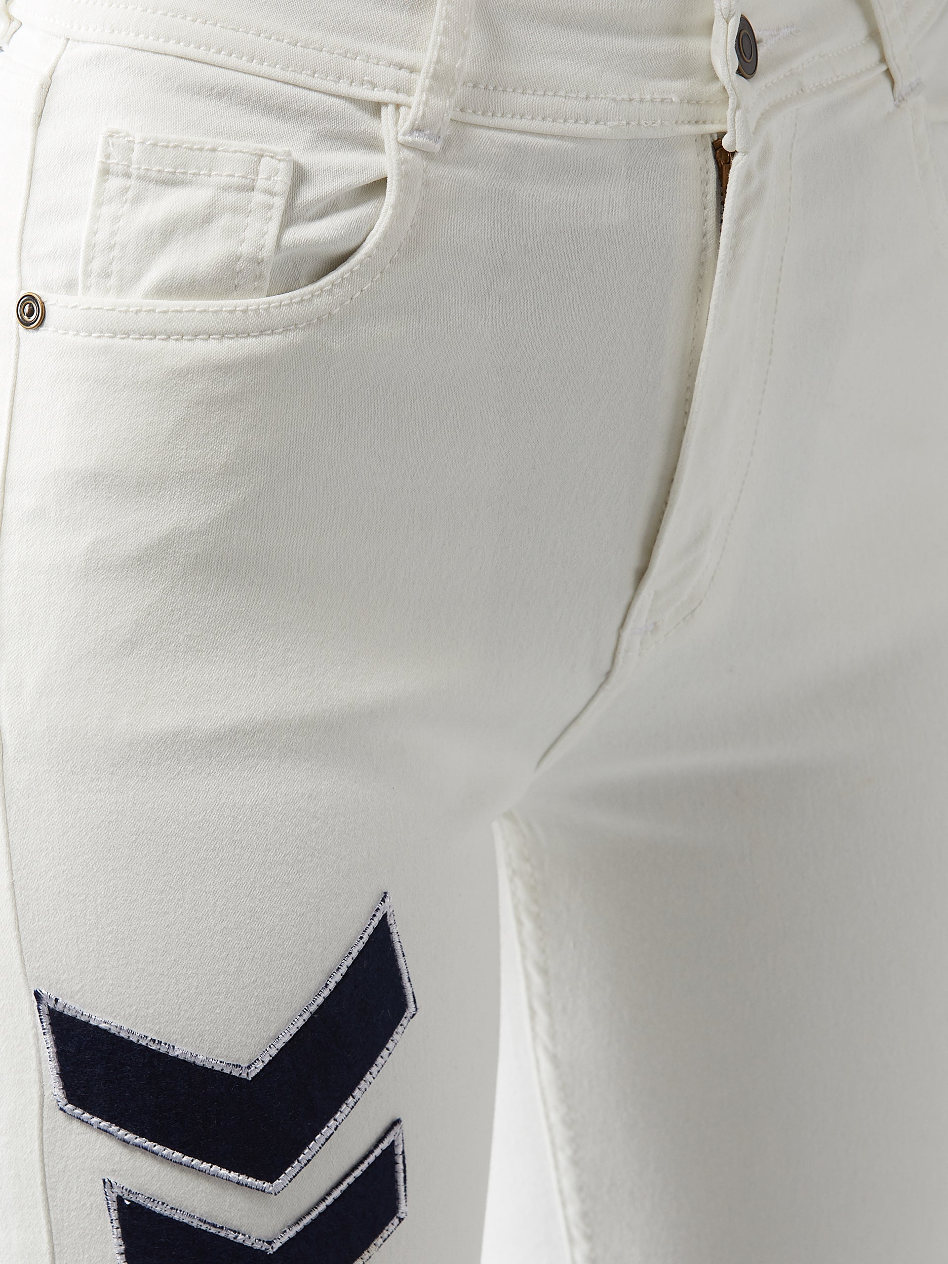 Women's White Skinny-Fit High-Rise Patchwork Detailing Stretchable Denim Jeans