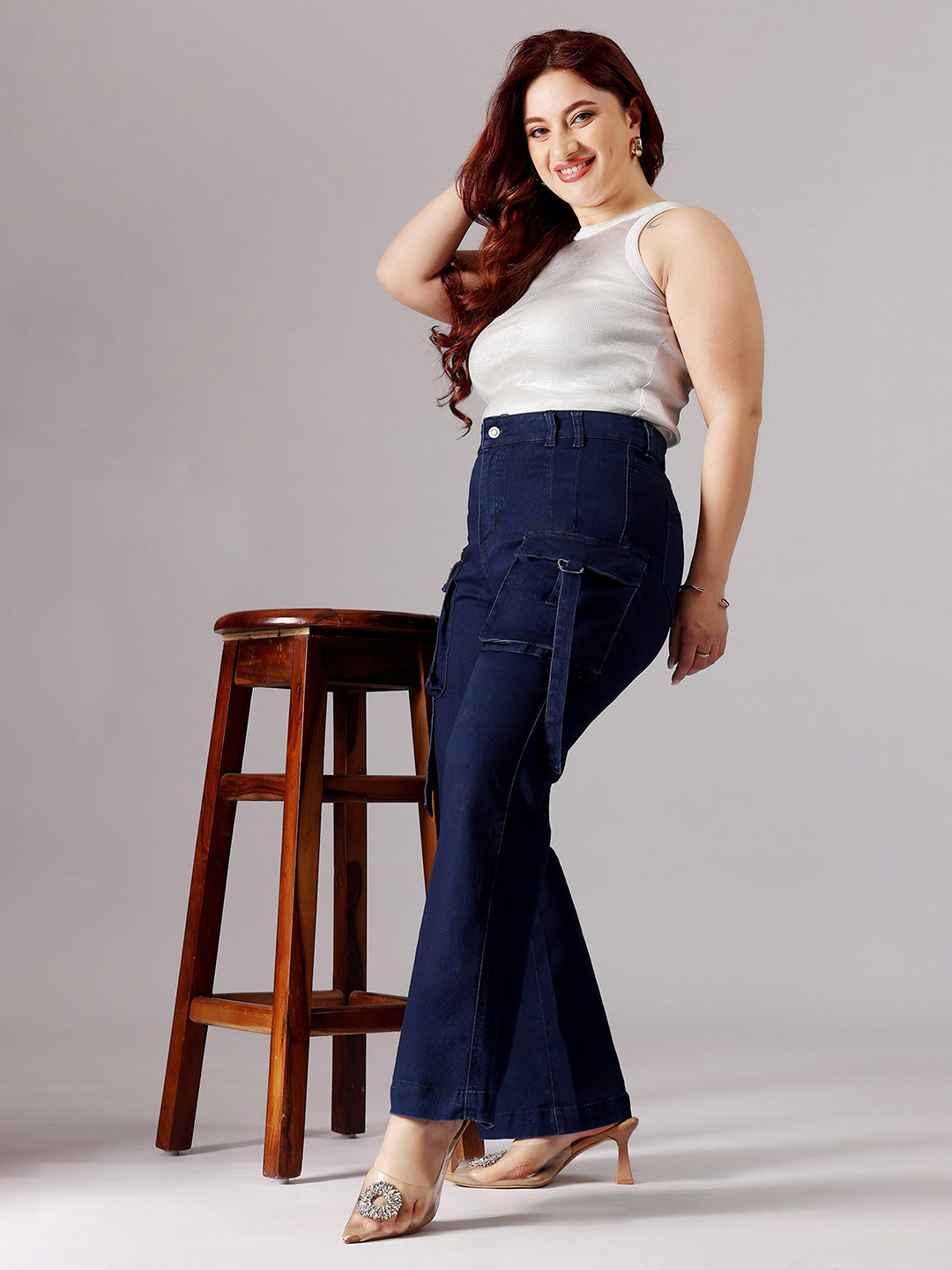 Women's Navy Blue Bootcut High-Rise Clean-Look Stretchable Denim Jeans