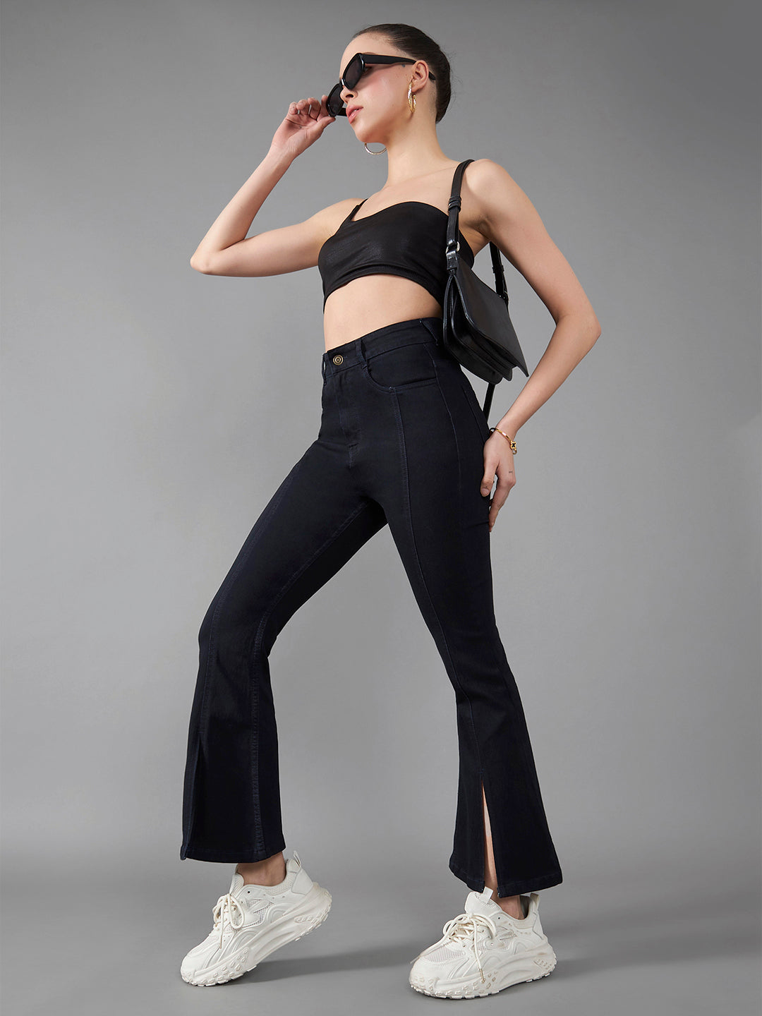 24/7 Comfort Black Bell-Bottom Bootcut Hourglass High-Rise Stretchable Denim Jeans