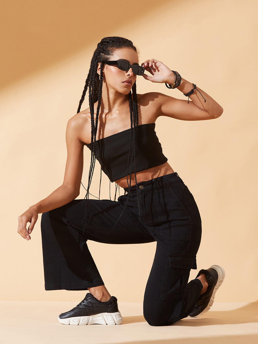 CHASEstretch™ Black Wide leg High-Rise Regular Stretchable Denim Jeans For Women