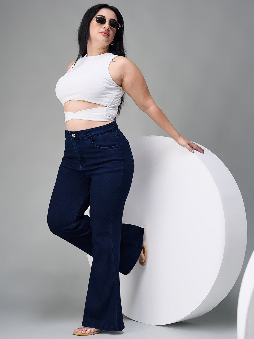 CHASEshape™ Navy-Blue Bootcut High-Rise Stretchable Denim Jeans