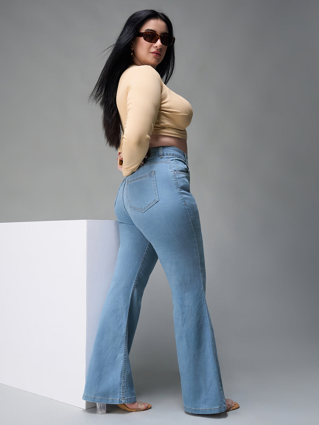 24/7 Comfort Light Blue Bootcut High-Rise Stretchable Denim Jeans