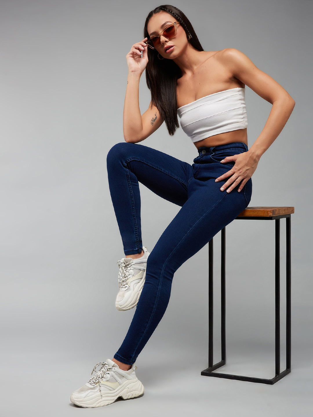 24/7 Comfort Navy-Blue Skinny High-Rise Stretchable Denim Jeans