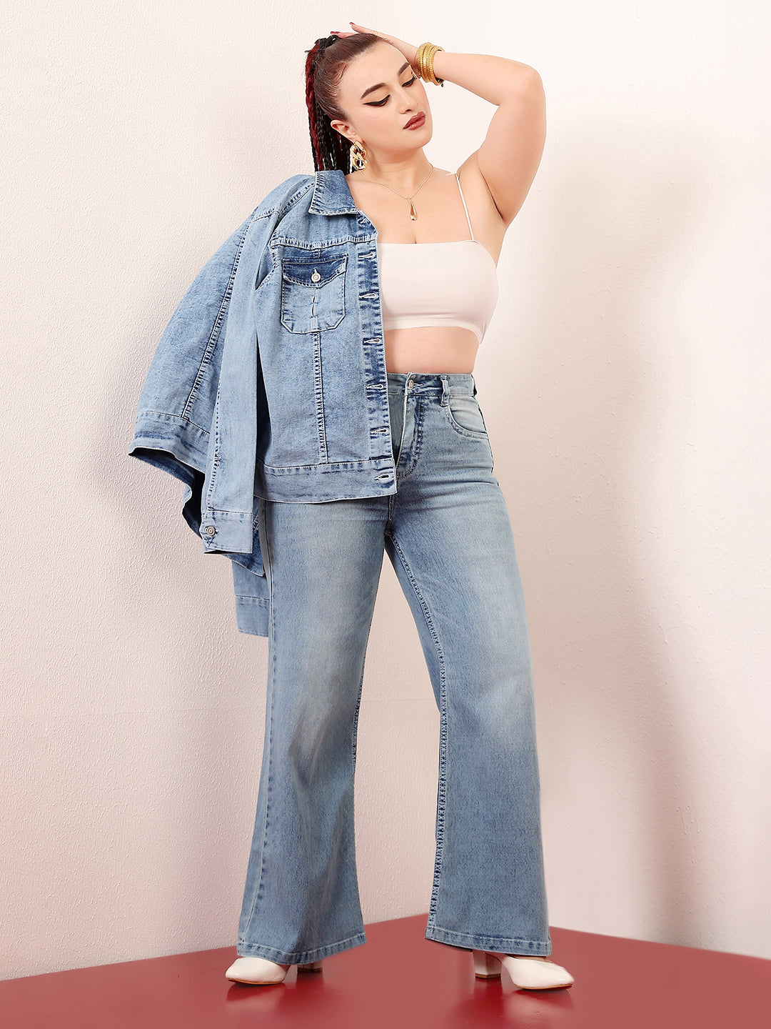 CHASEshape™ Women's Light Blue Wide-Leg High-Rise Clean-Look Stretchable Shaping Denim Jeans