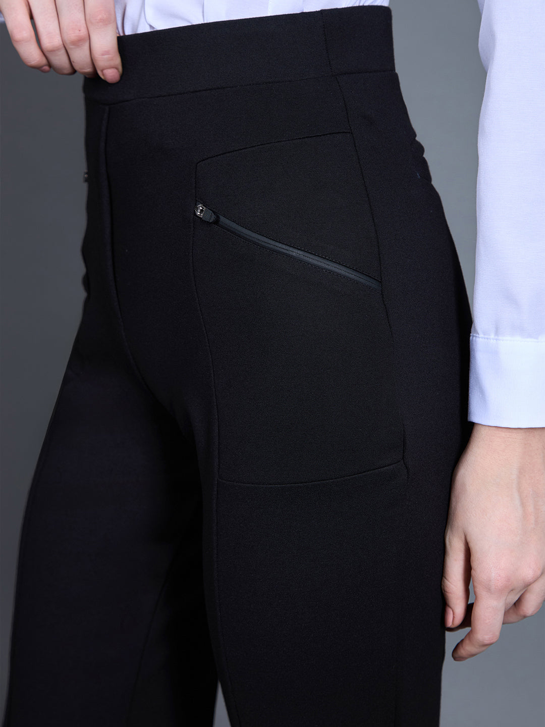 Women's Black Viscose Solid Side Slit Bootcut Regular Trouser