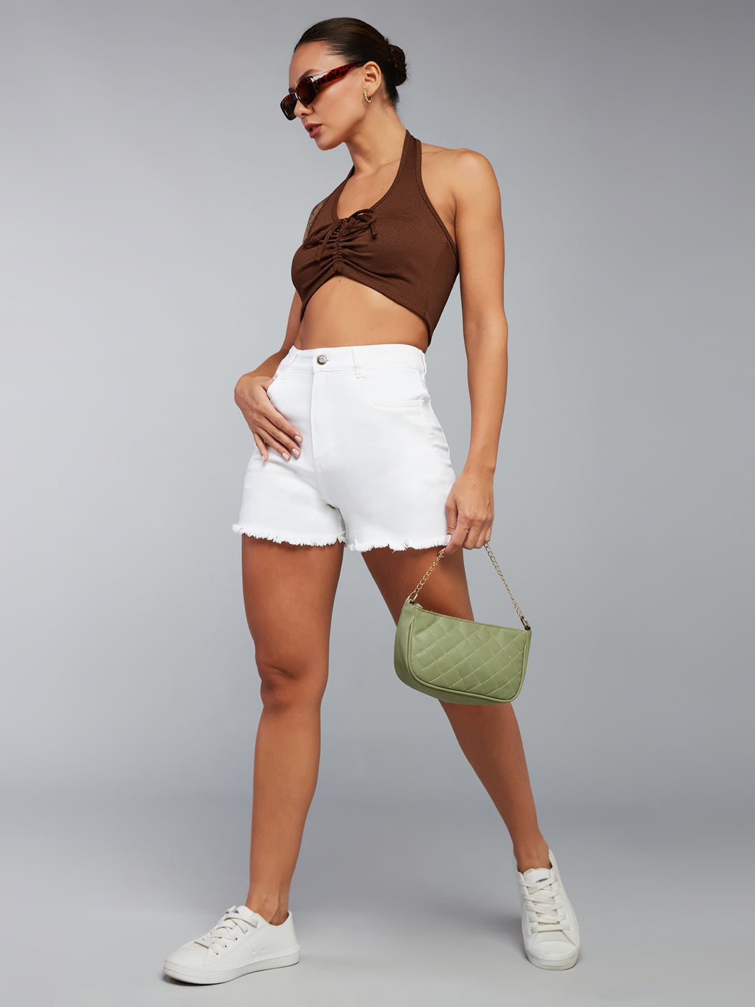 Women's White Regular High Rise Clean Look Regular Stretchable Denim Shorts