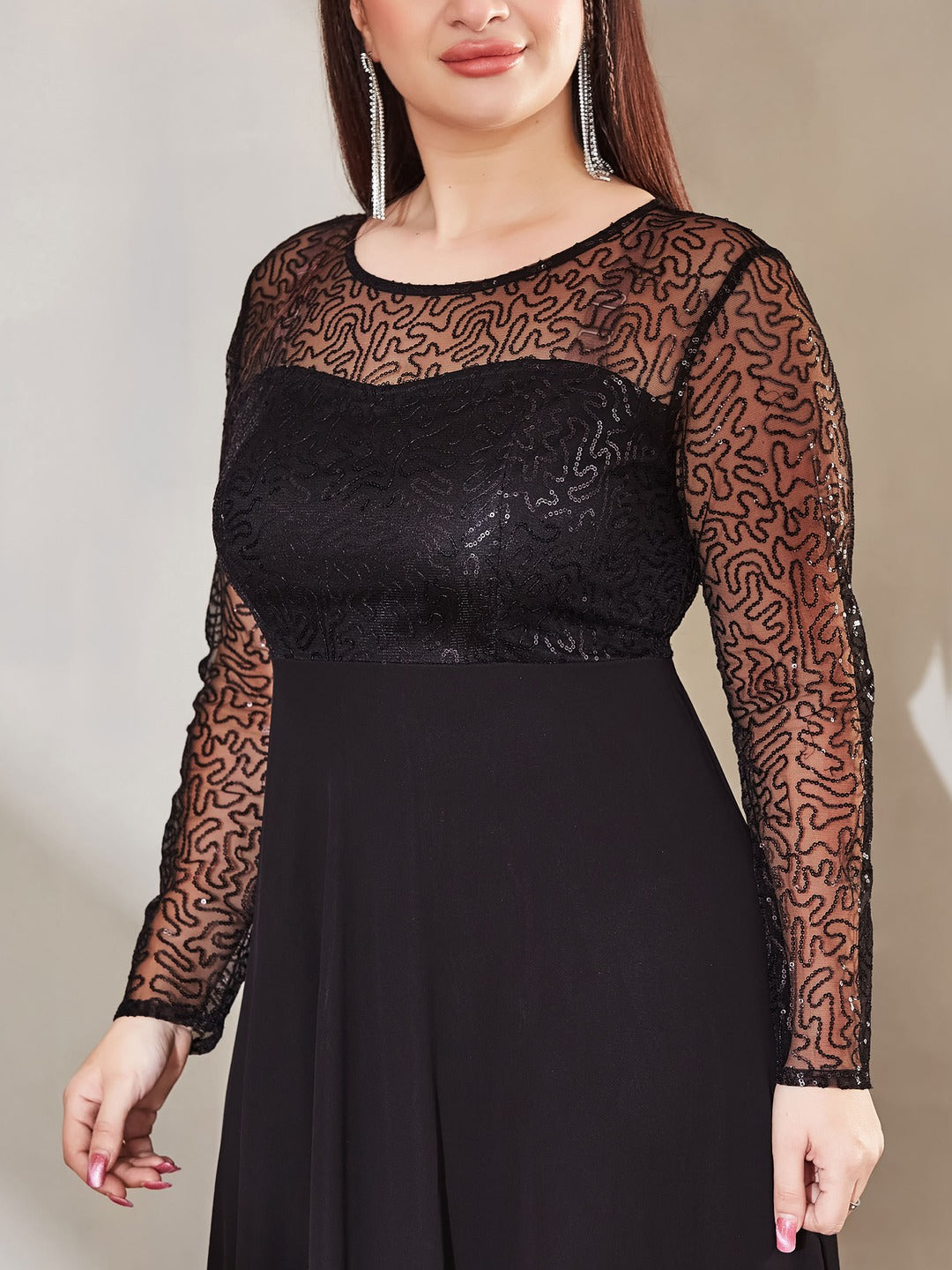 Black Solid Embellished Maxi Dress for Women