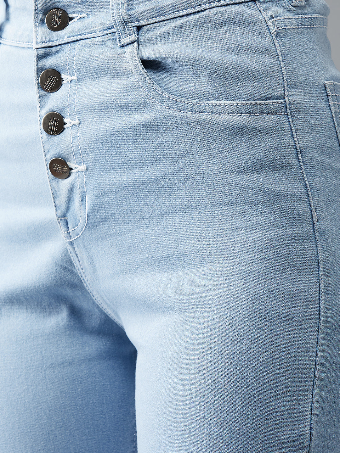 24/7 Comfort Light-Blue Skinny-Fit High-Rise Fringed Hemline Cropped Acid Wash Solid Denim Jeans for Women