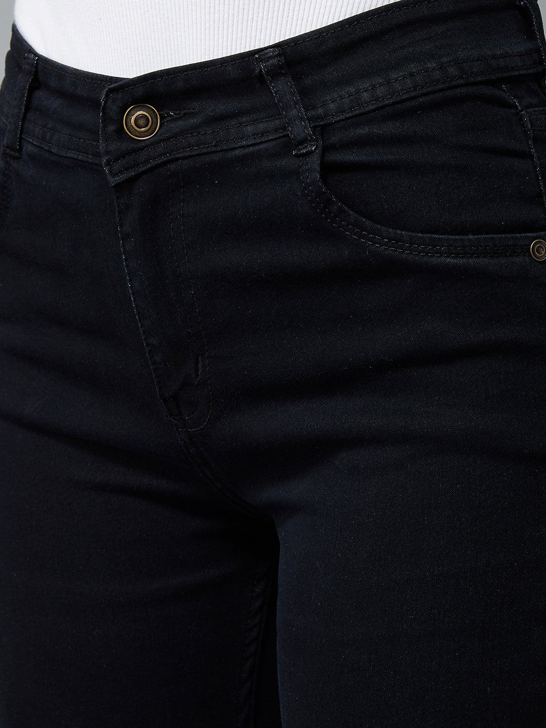 Women's Black Slim-Fit High-Rise Mild Distressed Ripped Stretchable Denim Jeans