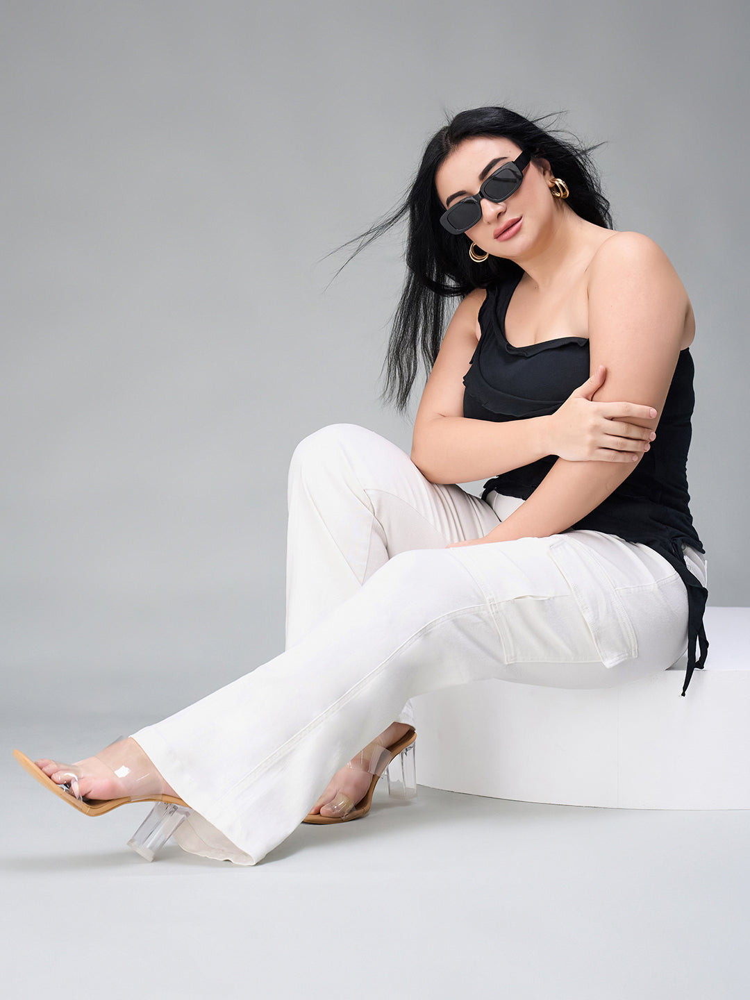 24/7 Comfort White Wide-Leg High-Rise Stretchable Denim Jeans for Women — Miss Chase A+