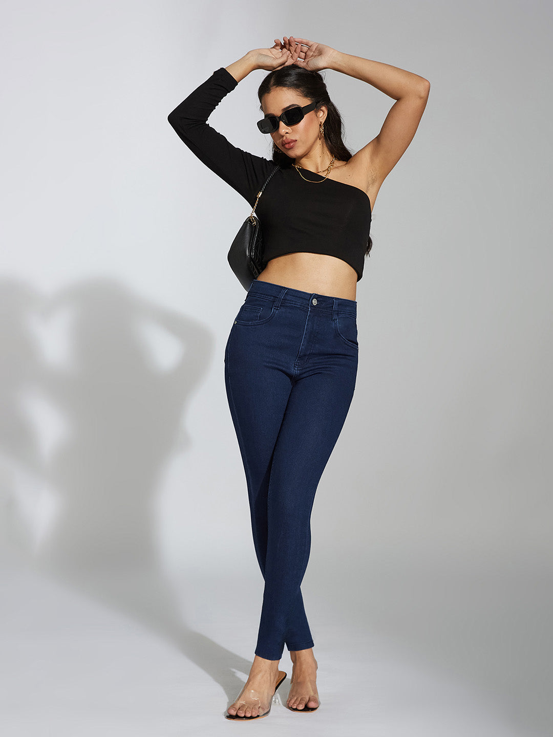 24/7 Comfort Navy-Blue Skinny-Fit High-Rise Stretchable Denim Jeans