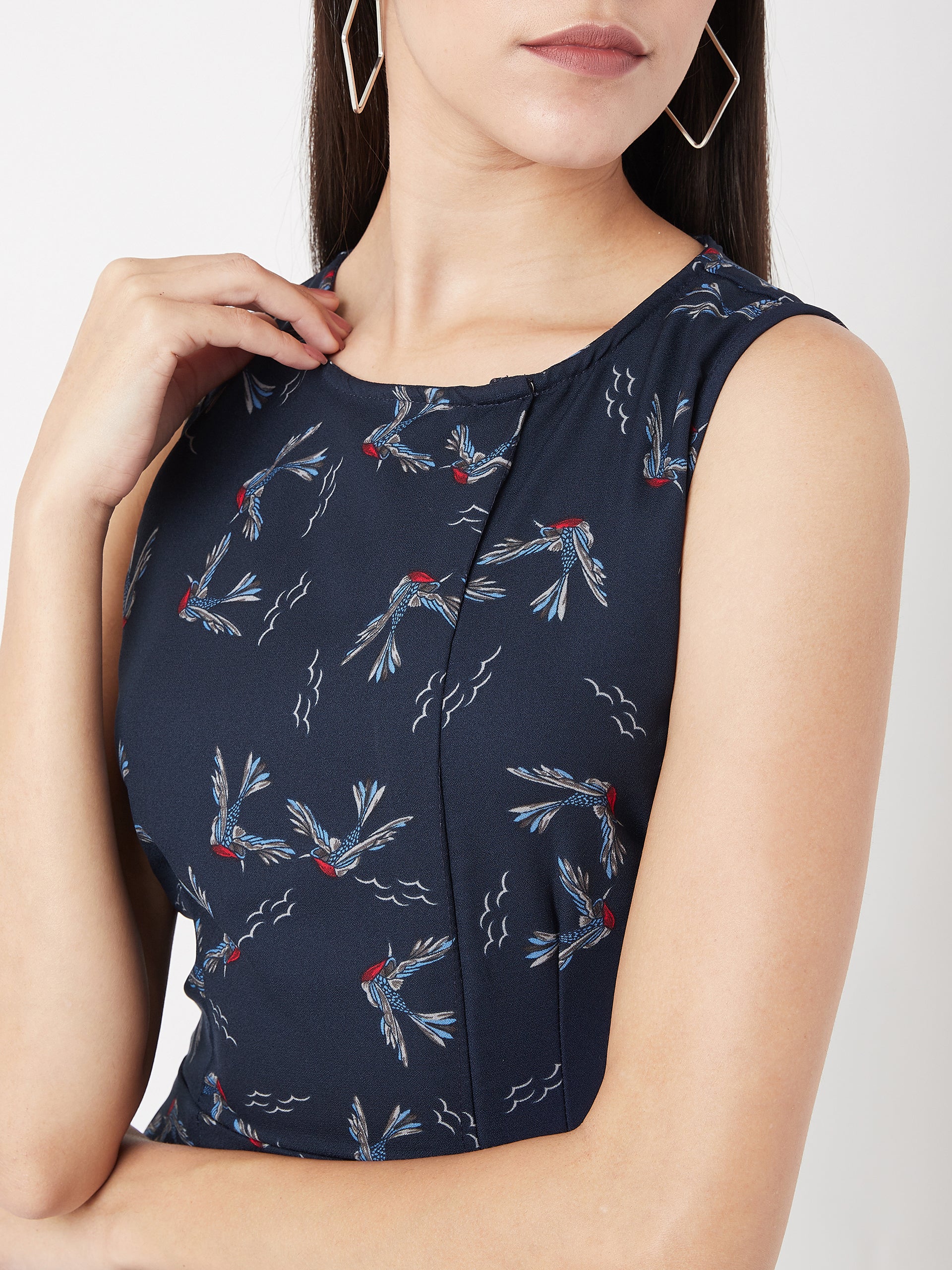 Women's Multicolored Round Neck Sleeveless Printed Paneled Mini Shift Dress