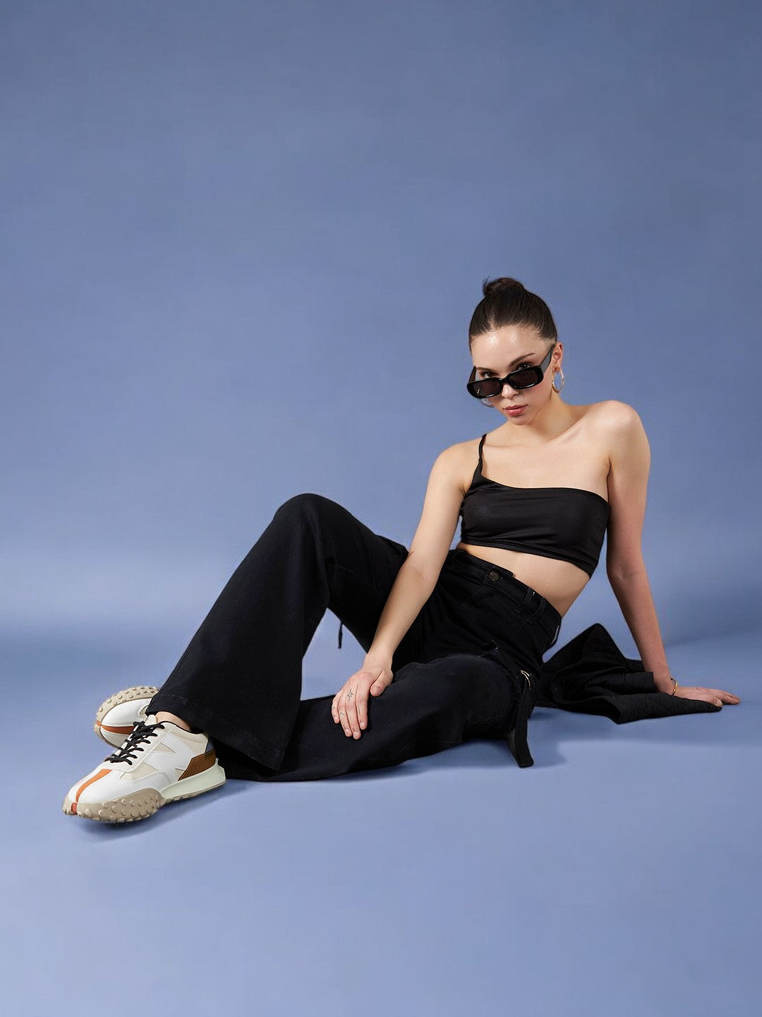 24/7 Comfort Black Bell-Bottom Bootcut High-Rise Stretchable Denim Jeans