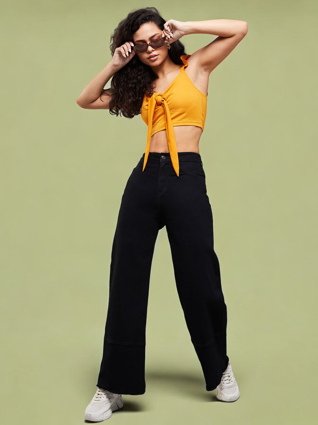 24/7 Comfort Black Wide-Leg High-Rise Stretchable Denim Jeans