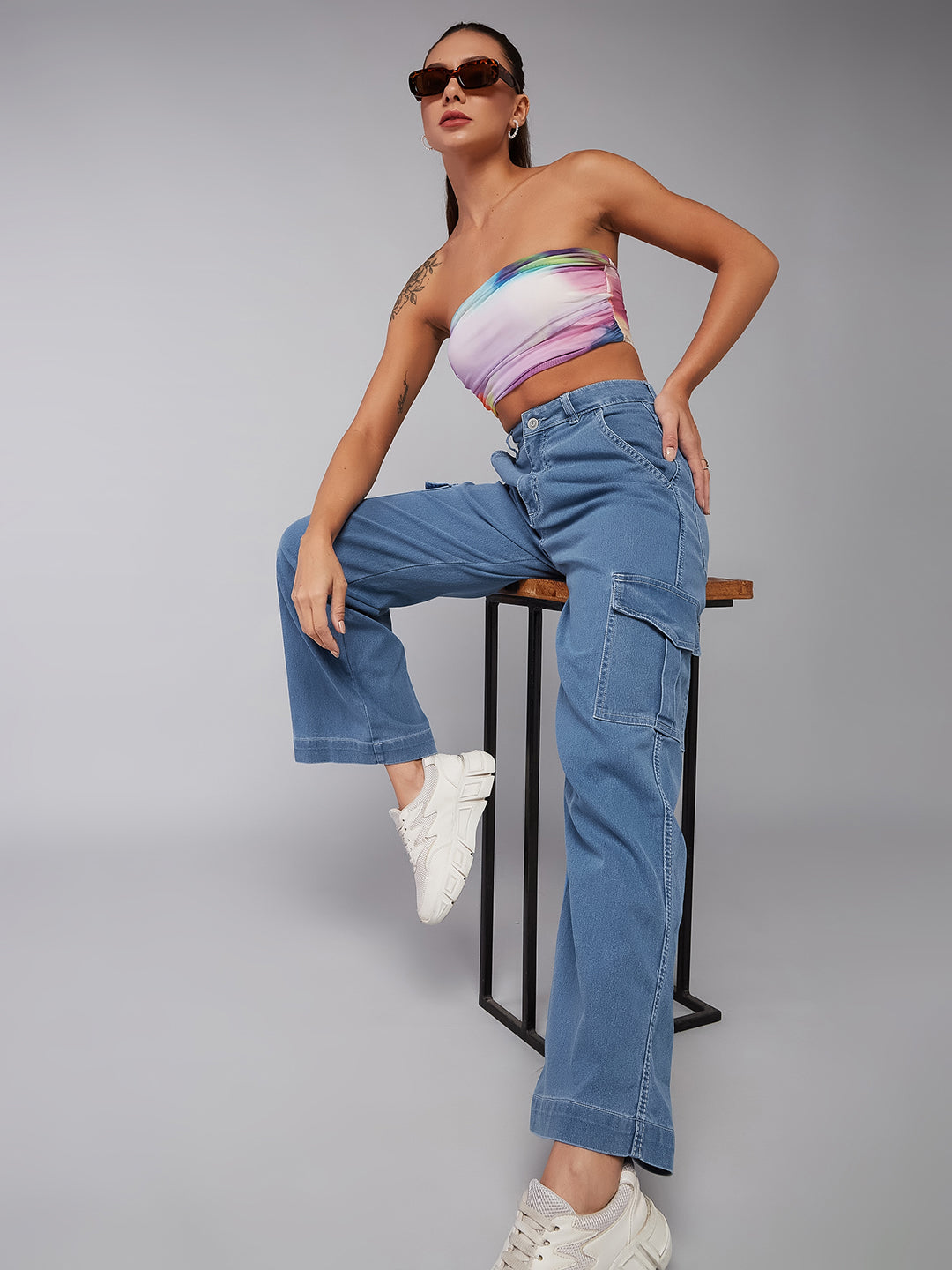 24/7 Comfort Blue Wide-Leg High-Rise Stretchable Denim Jeans