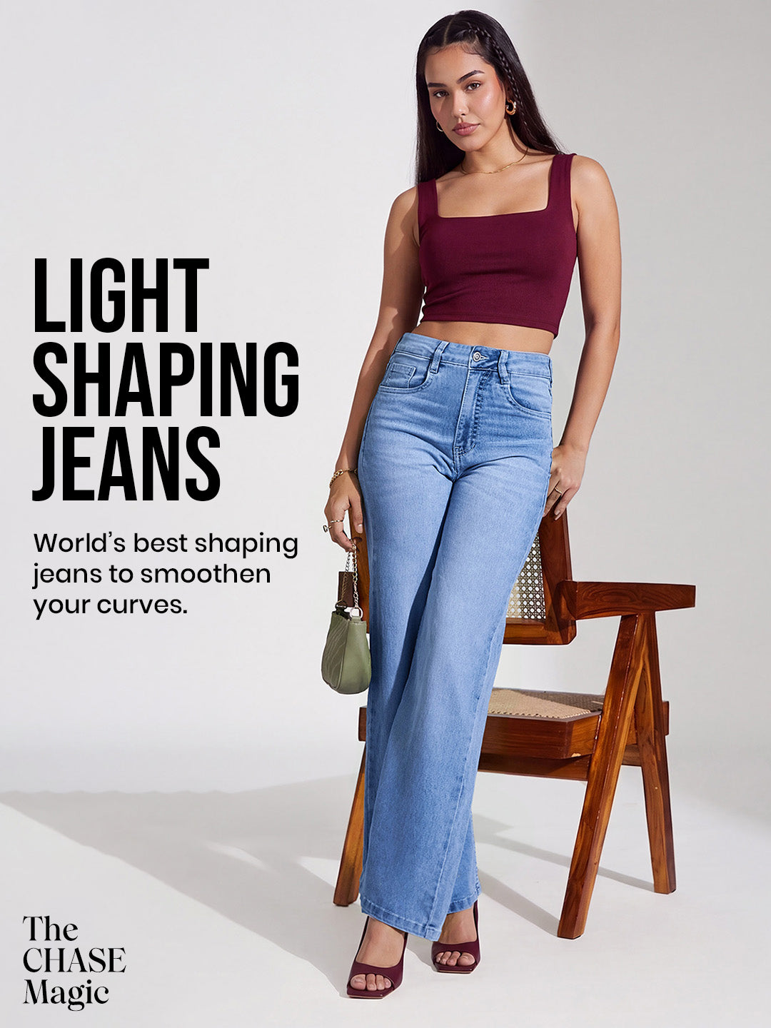 CHASEshape™ Light-Shaping Light Blue Wide-Leg High-Rise Stretchable Jeans for Women
