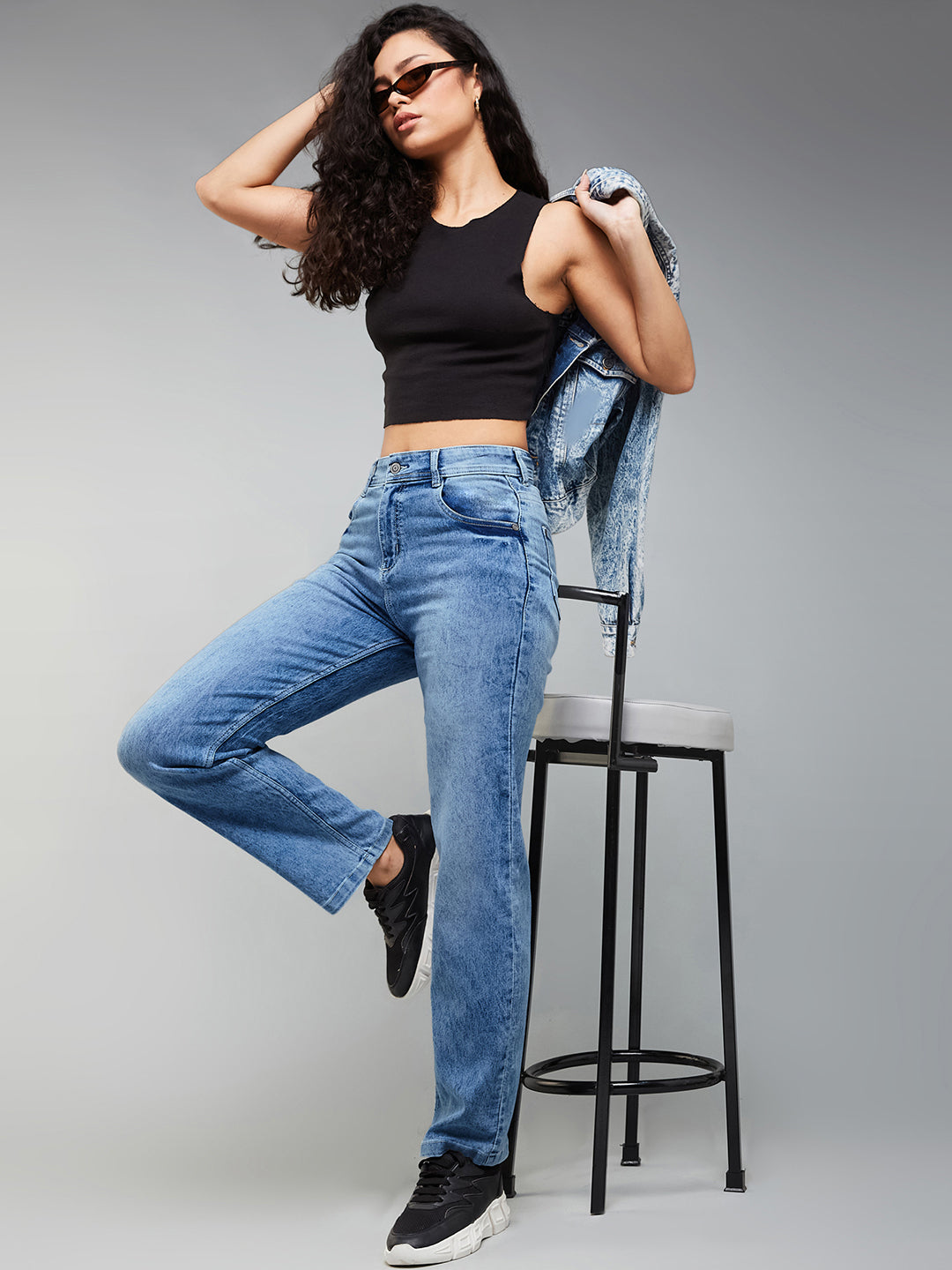 24/7 Comfort Light Blue Wide-Leg Fit High-Rise Stretchable Denim Jeans