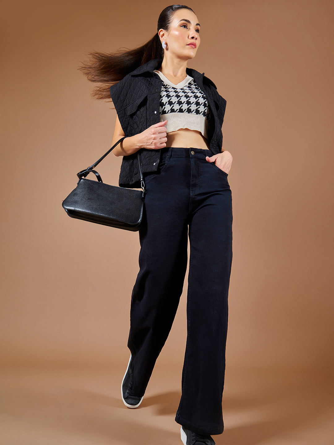 24/7 Comfort Black Wide-Leg High-Rise Stretchable Denim Jeans