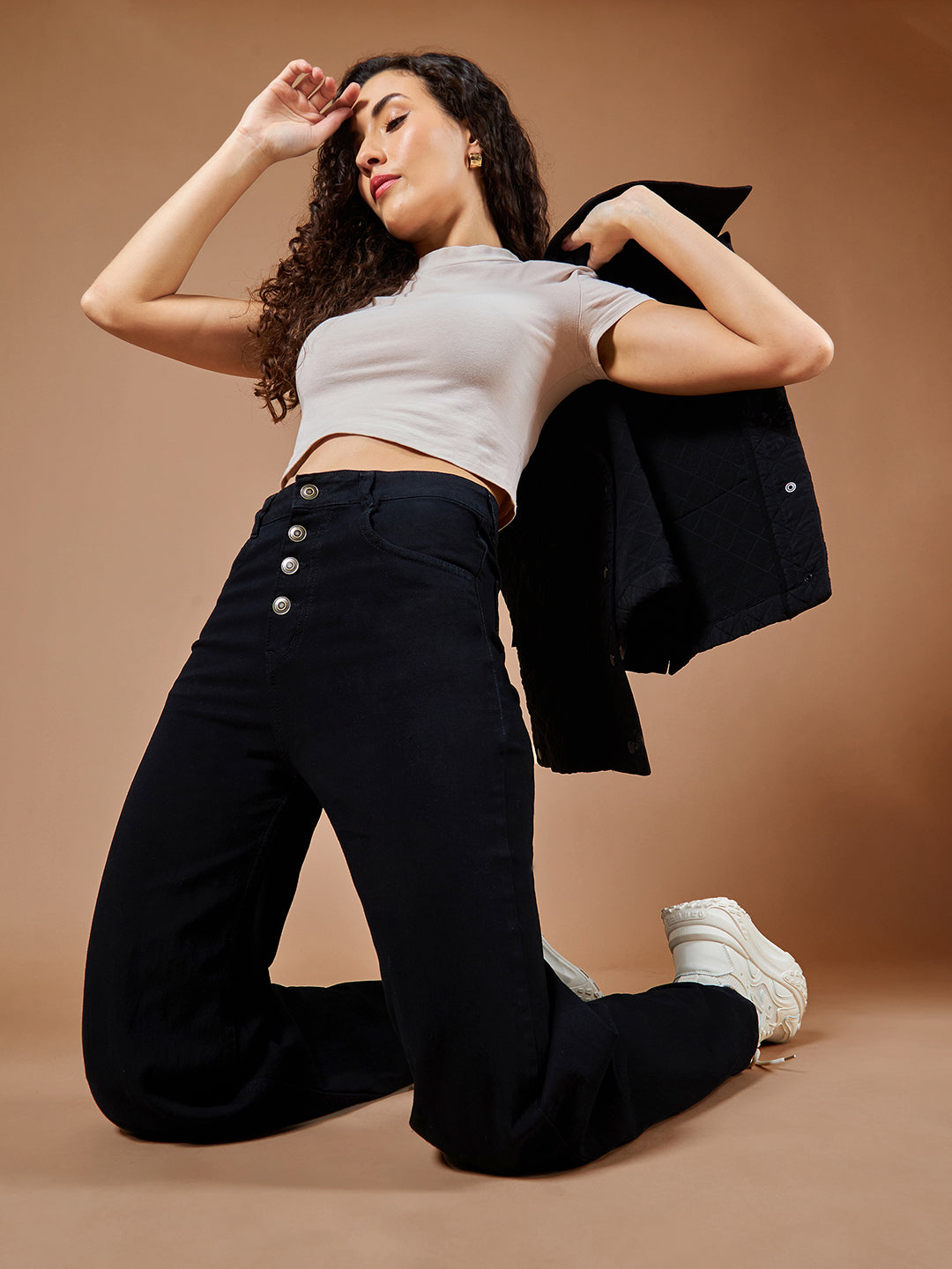 24/7 Comfort Black Wide-Leg High-Rise Stretchable Denim Jeans