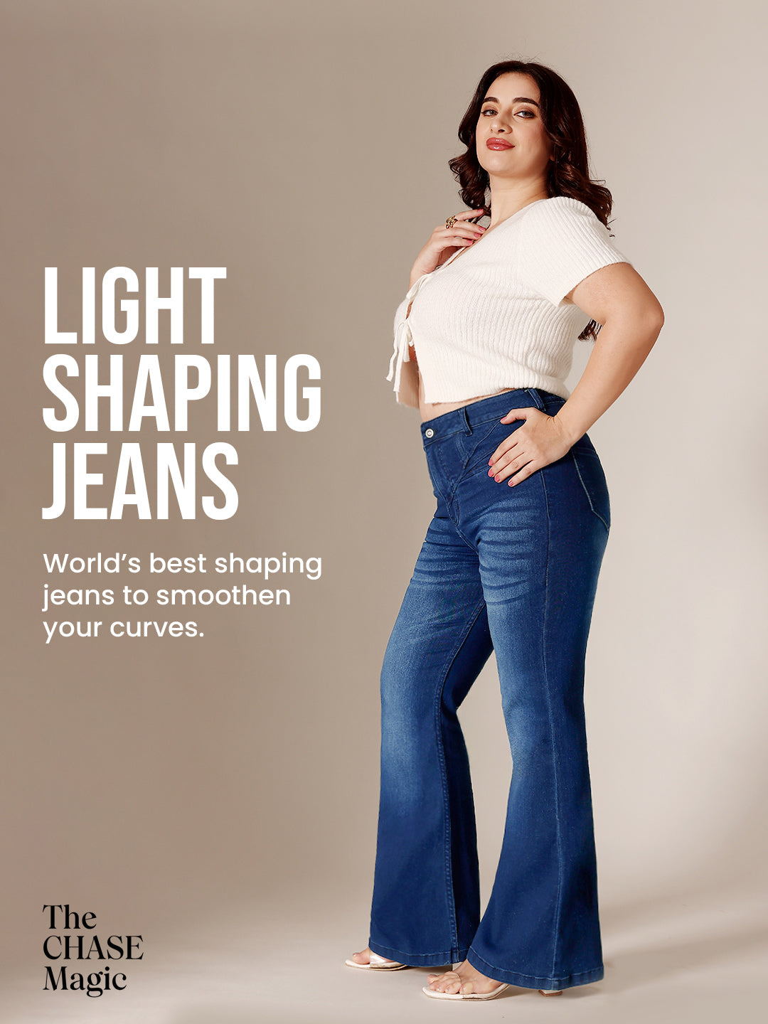 CHASEshape™ Light-Shaping Navy Blue Bootcut High Rise Stretchable Denim Jeans for Women