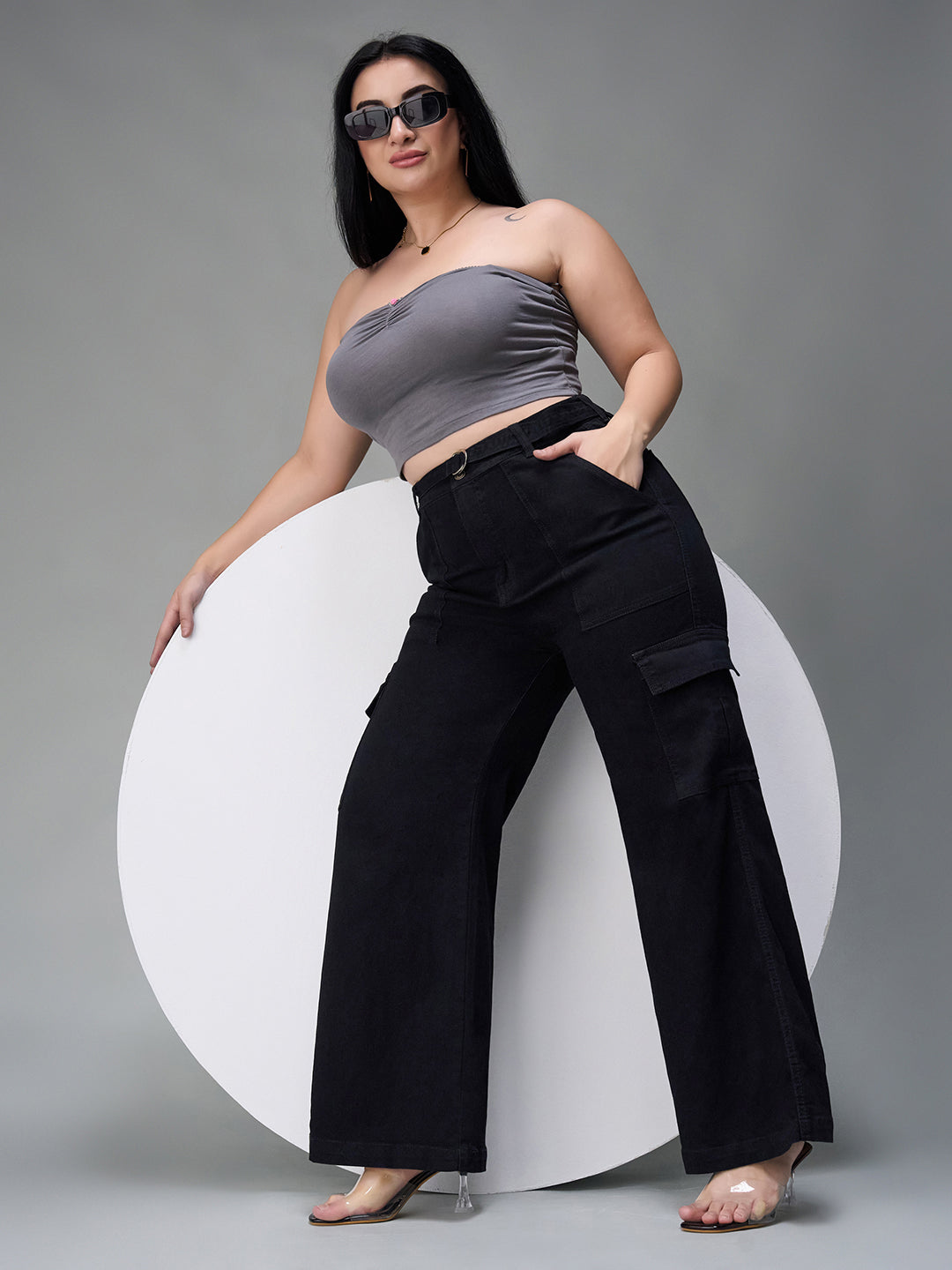 24/7 Comfort Black Wide-Leg High-Rise Stretchable Denim Jeans