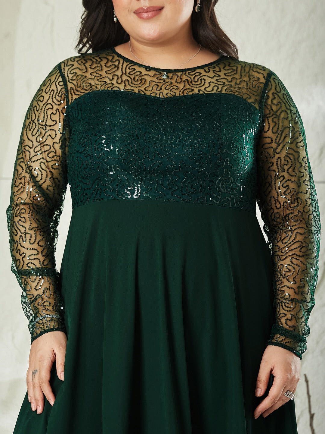 Dark Green Solid Embellished Maxi Dress for Women