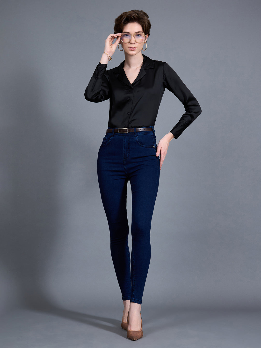 24/7 Comfort Workwear Women's Navy Blue Skinny Fit High Rise Clean Look Regular Length Stretchable Denim Jeans