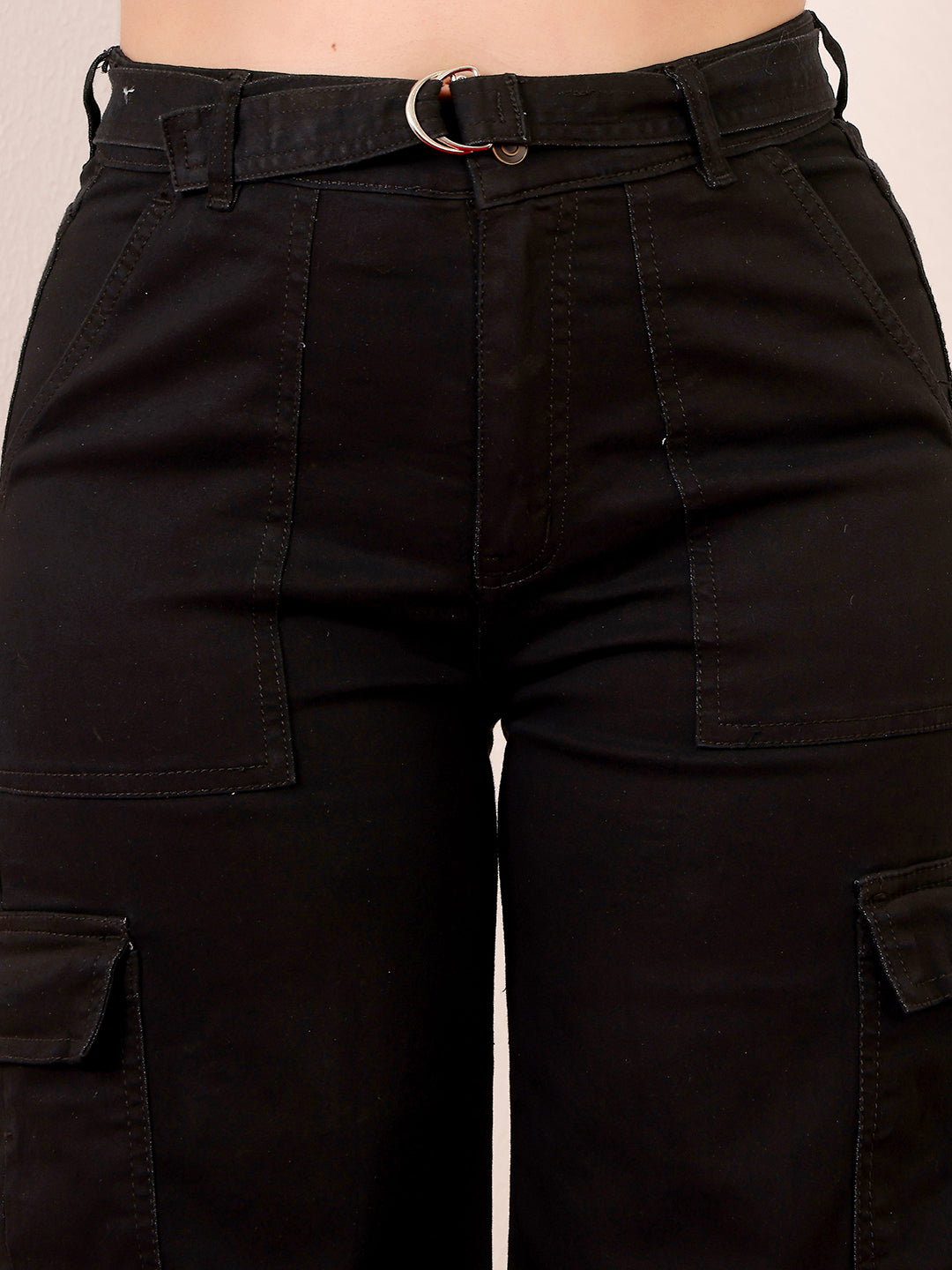Women's Black Wide-Leg High-Rise Clean-Look Stretchable Denim Jeans