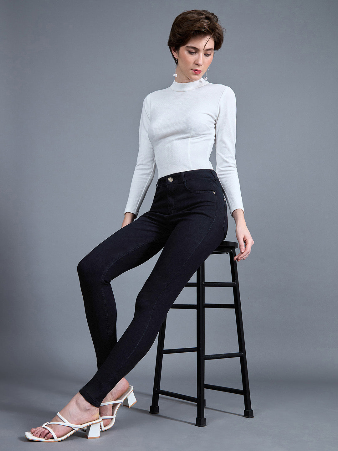 24/7 Comfort Black Skinny-Fit High-Rise Stretchable Denim Jeans