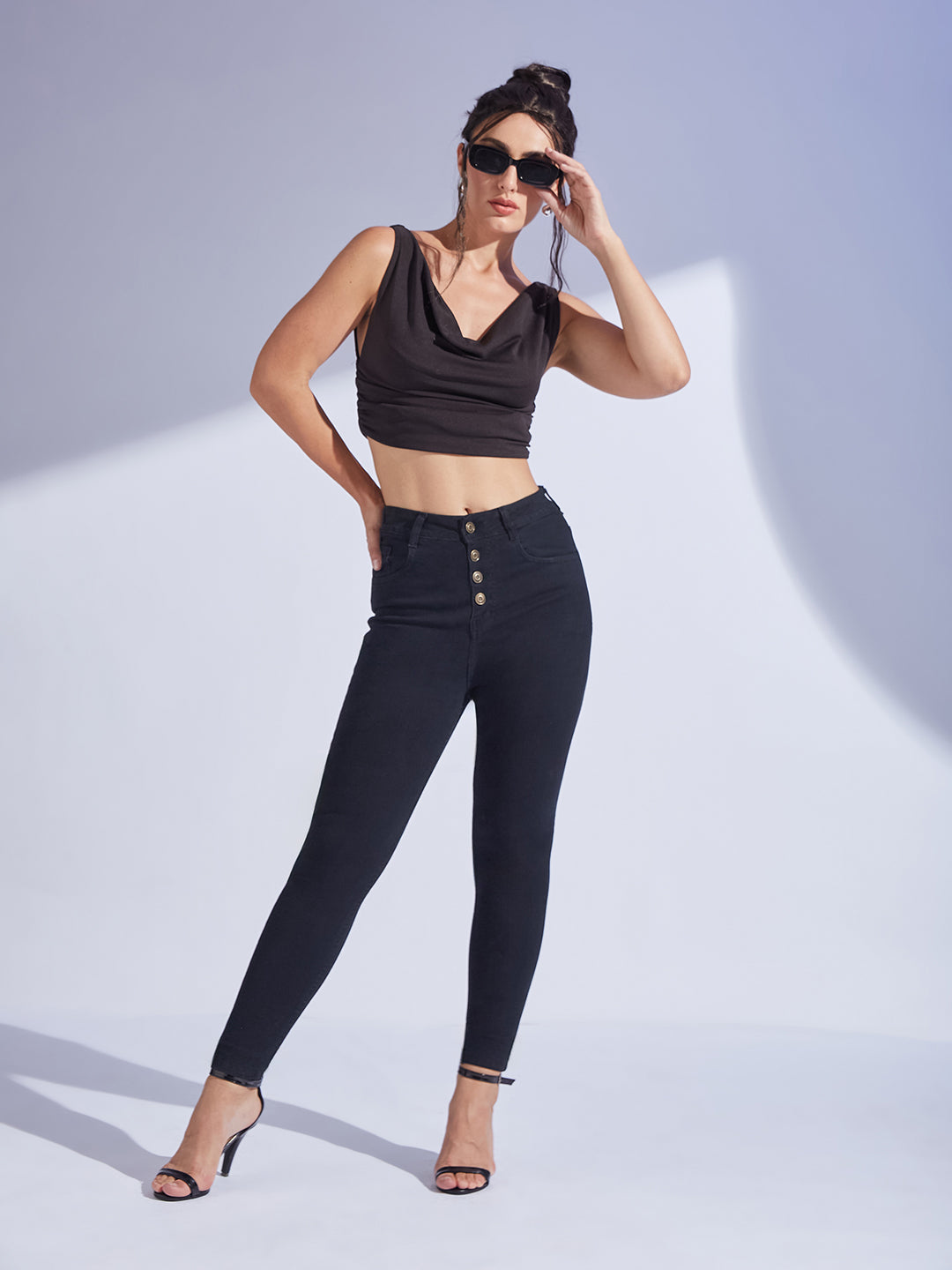 Women's Black Skinny Fit High-Rise Regular Stretchable Denim Jeans