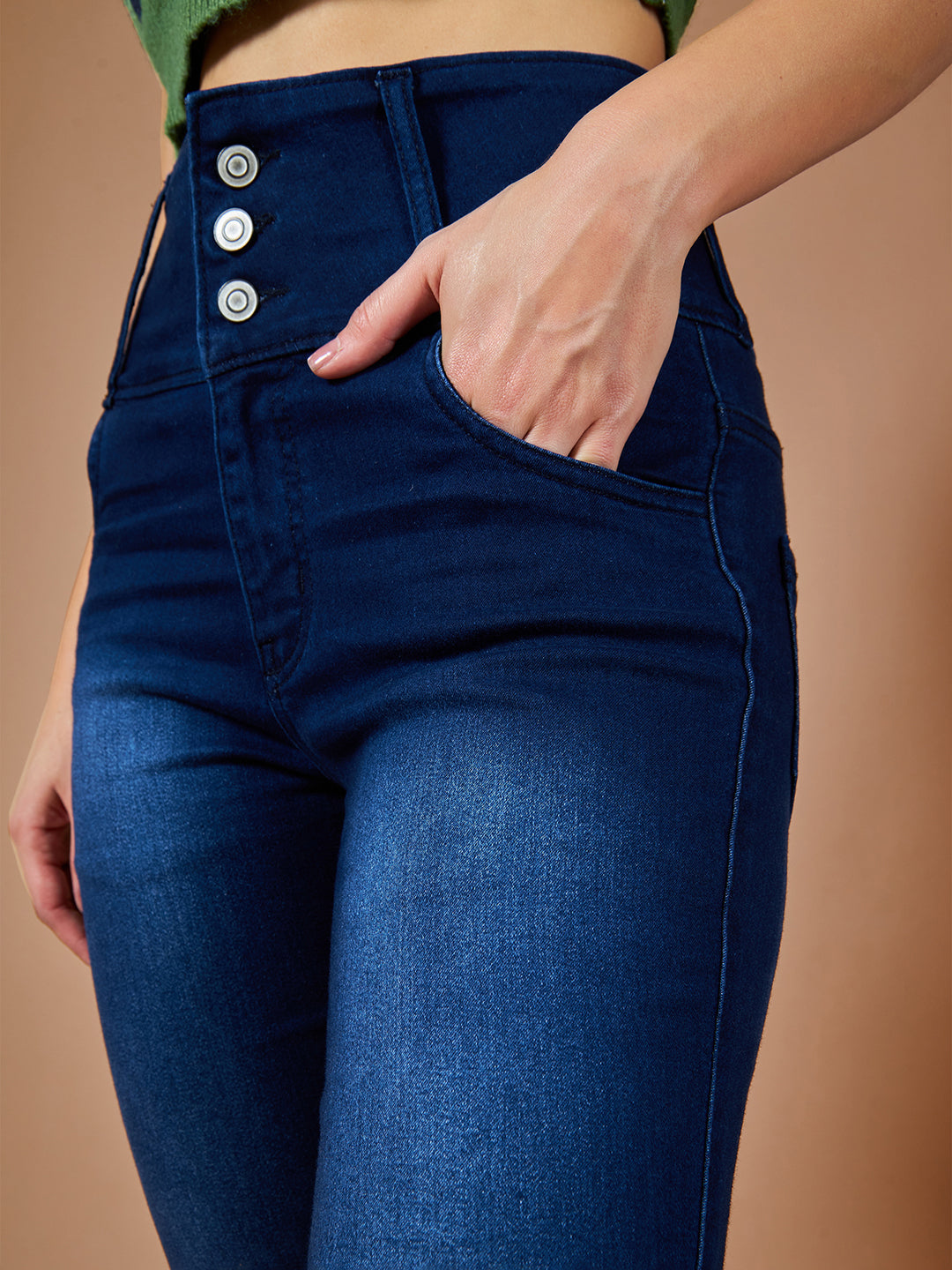 Women's Navy-Blue Skinny-Fit High-Rise Stretchable High-Rise Denim Jeans