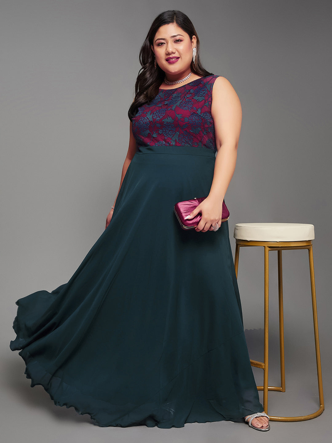 Teal Sleeveless Fit and Flare Lace Dress for Women