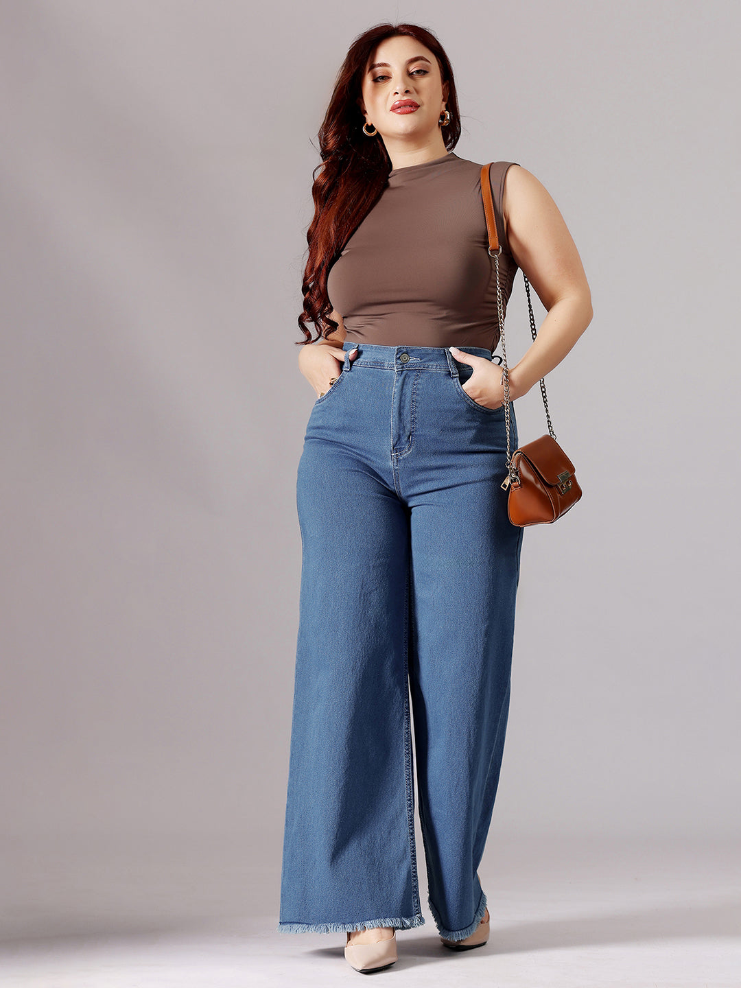 24/7 Comfort Blue Wide-Leg High-Rise Clean-Look Regular-Length Stretchable Denim Jeans