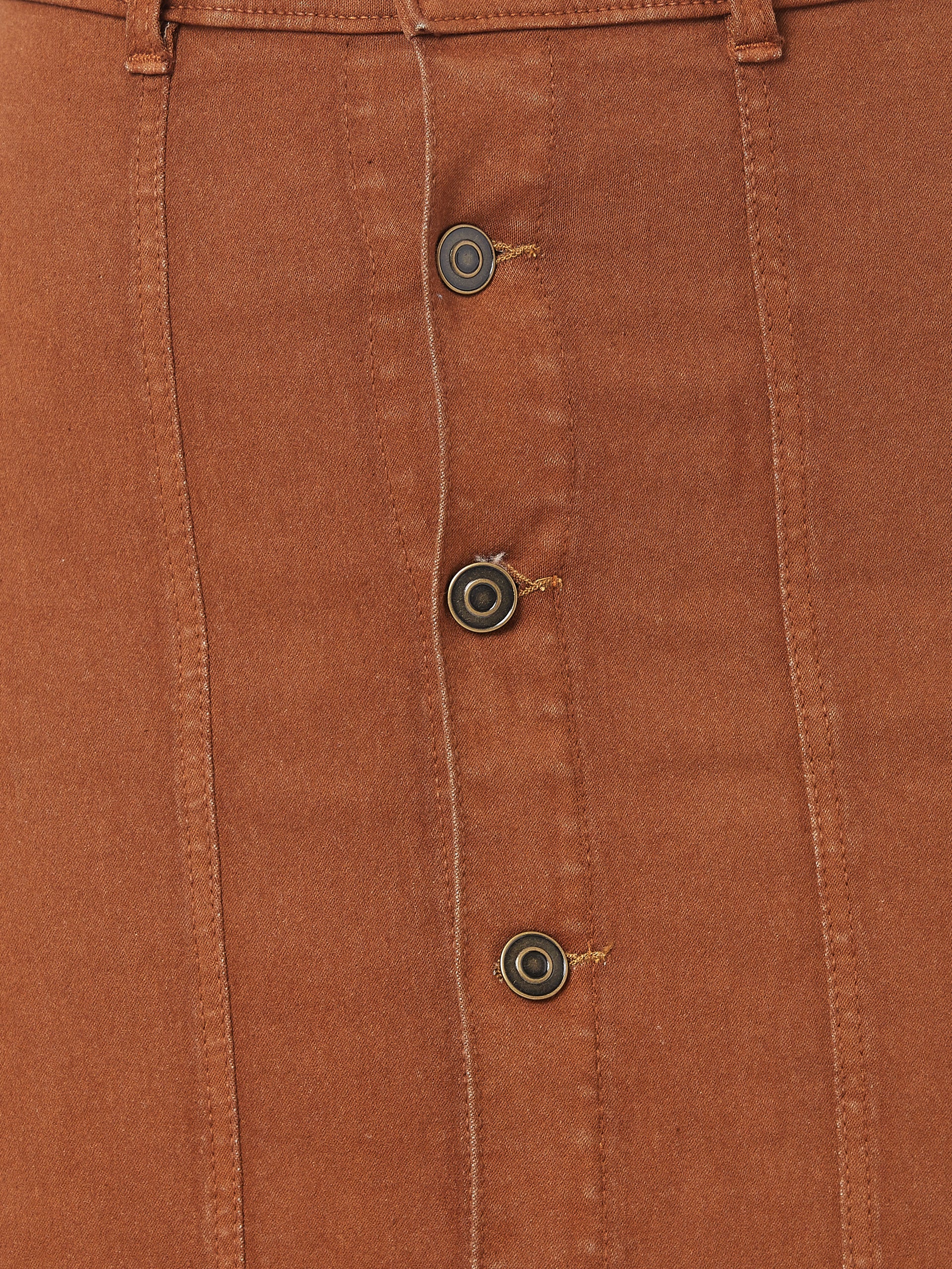 Brown Stretchable Solid A-line Mini Denim Skirt for Women