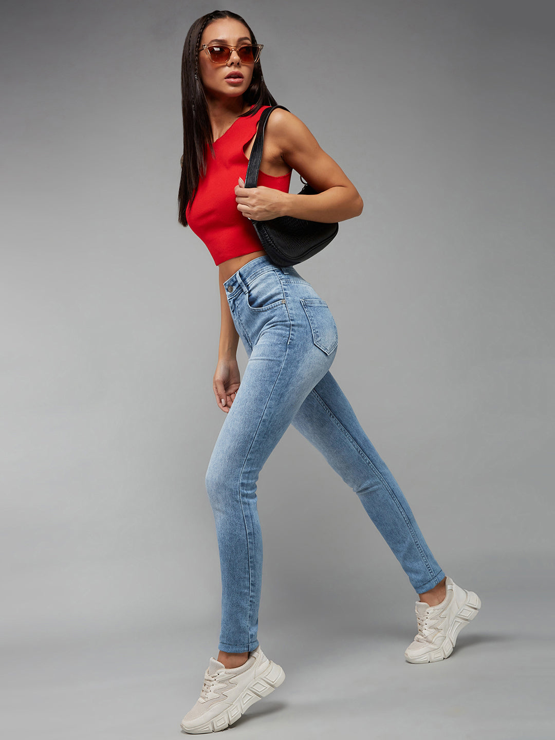 Women's Light Blue Slim-Fit High-Rise Light Wash Stretchable Denim Jeans